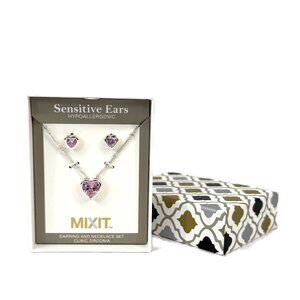 Mix It Pink Heart CZ Earring and Necklace Set